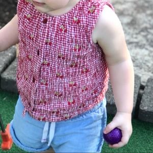 ☀️ Vintage Red Gingham Cropped Smocked Shirt